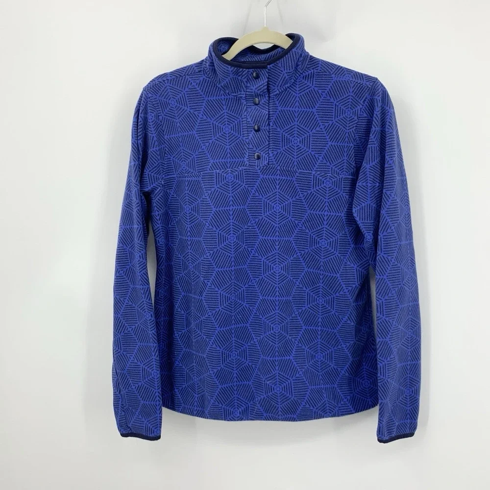 Duluth Trading Women Size Small Top Blue‎ Geometric Snap Fleece Pullover Sweater